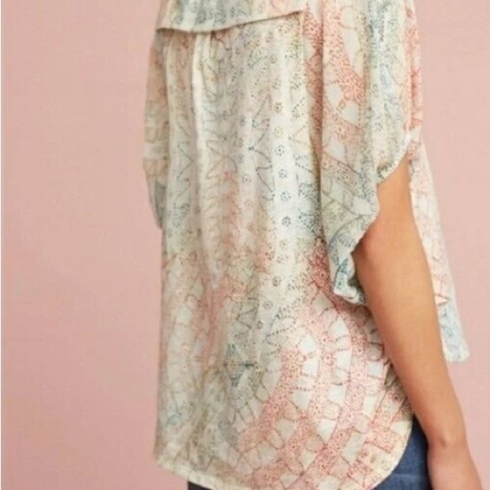 Anthropologie Eri + Ali Briony Batwing Sleeve Top Green, Orange, Blue and Ivory - Picture 3 of 16